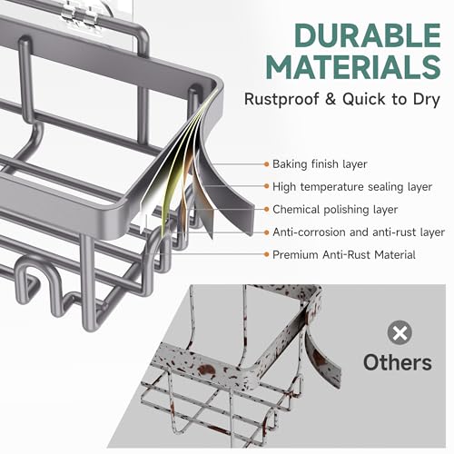 Veken 6-Pack Rustproof & Waterproof Shower Caddy, Adhesive Shelves Rack, Large Capacity Bathroom, College Dorm & Apartment Organizers, No-Drill Wall Mount Living Room & Bedroom Decor, Light Grey - color: Light Gray