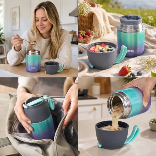 Insulated Thermo Soup Jar for Kids & Adults, 17 oz Stainless Steel Thermal Food Container with Spoon, Triple Layer Insulation (Rainbow) - color: Rainbow