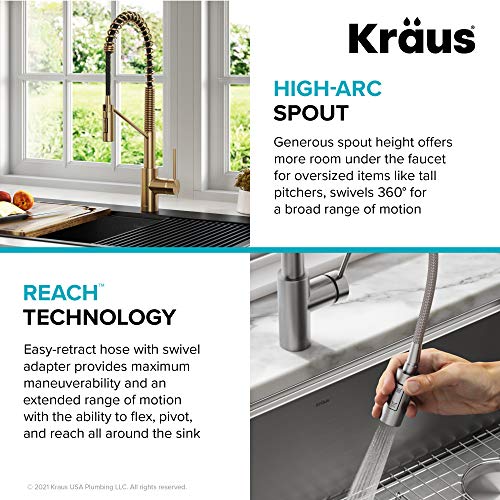 KRAUS Oletto Commercial Style Single Handle Pull Down Kitchen Faucet with QuickDock Top Mount Installation Assembly in Spot Free Antique Champagne Bronze, KPF-2631SFACB - color: Spot-Free Antique Champagne Bronze, style: Commercial Style Faucet
