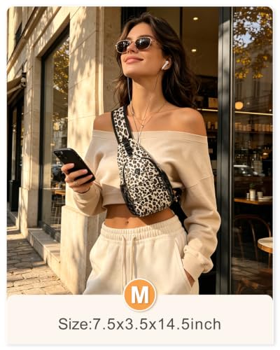 Pritent Crossbody Bags for Women Men Trendy Sling Bag Backpack Casual Chest Bag with Convertible Shoulder Strap - color: Leopard, size: Medium