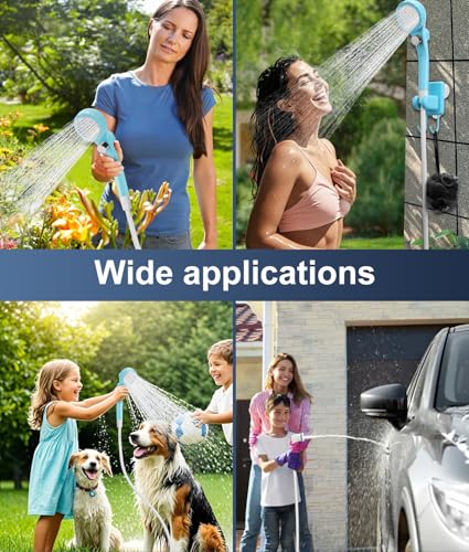 WADEO Portable Shower for Camping, Outdoor Electric Shower Rechargeable Pump with Intelligent Digital Display, Camping Shower Head Nozzle for Camping, Hiking, Traveling, Washing