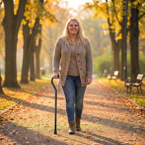 NOVA Heavy Duty Bariatric Walking Cane for Seniors, Men & Women – 500 lb Weight Capacity Offset Cane, Lightweight Adjustable Walking Stick with Soft Foam Grip, Wrist Strap & Non-Slip Tip - color: Black