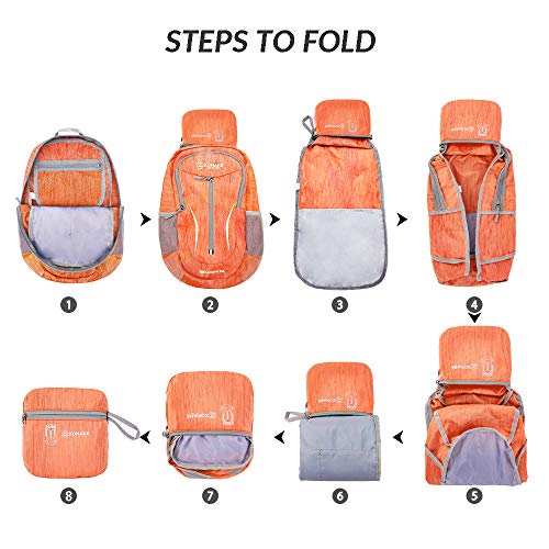 ZOMAKE 25L Ultra Lightweight Packable Backpack, Foldable Hiking Backpacks - color: Orange, size: 25L