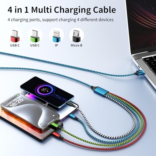 4 in 1 Charging Cable, Mulit Charging Cable for Multiple Devices, 2Pack 5FT | Dual Type C Potrs Charging Cords,USB C Port Date Transfer, Travel Phone Charger for iPhone Series/Galaxy/Tablets/PS - color: Red&Black