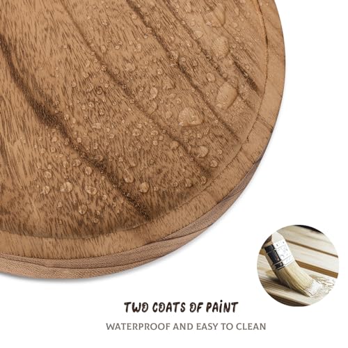 Round Decorative Tray Farmhouse Kitchen Decor Soap Dish, 9" Brown | Waterproof, Lightweight, Easy Clean, Wood Riser Pedestal Stand Accessories for Office Desk, Vanity, Counter, Sink - color: Brown, size: 9"