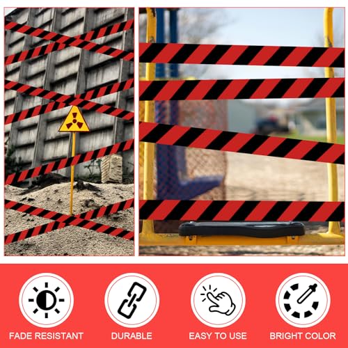 Blosssound 12 Pack Black Red Flagging Tape 1 in x 1800 ft, Non Adhesive Marking Ribbon for Hunting Trails, Hazard Areas and Event Boundaries - color: Black Red