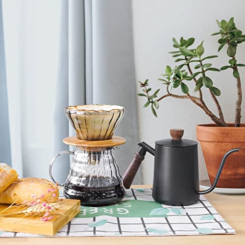 SOTECH Pour Over Coffee Maker Set with Black Gooseneck Kettle Wooden Storage Tray Coffee Dripper Glass Server Coffee Scoop DIY Manual Coffee Maker Set (Portable Sack Set) (coffee maker set) - color: coffee maker set