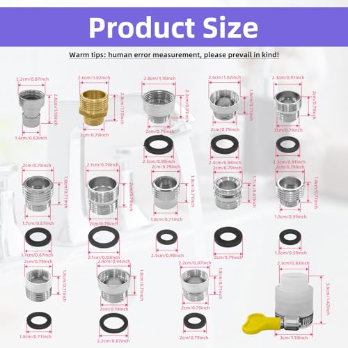 14Pcs Faucet Adapter Kit, Universal G1/2 Brass12-in-1 Multi-Connection Set | Multi-function faucet adapters, universal G1/2 thread, suitable for kitchen, garden and washing machine plumbing connection