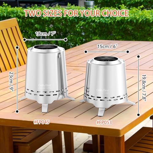 2-in-1 Wood Burning Fire Pit with Pot Rack, 9" Tabletop Fireplace, Silver | Portable Stainless Steel Camp Stove with Carry Bag for Camping, Patio, Backyard, RV & Tailgating, Smokeless Firepit, FP045 - color: Silver, size: 9"