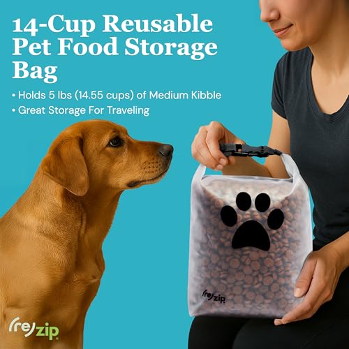 (re)zip Roll Top Pet Food Storage Bag (14-Cup) | BPA-Free, Food Grade, Pet Safe | Keeps Kibble Fresh for Camping, Dog Boarding, Weekend Getaways | Machine Washable | Magenta - color: Magenta, size: 14 Cup