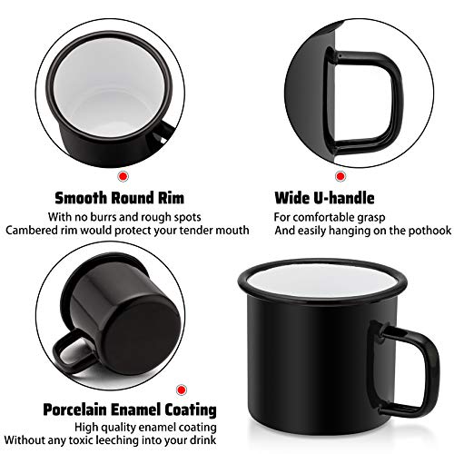 P&P CHEF Enamel Camping Coffee Mug Set of 6, 12 Ounce, 350ML & Black - color: Black