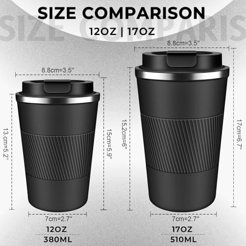 Insulated Coffee Tumbler 17 oz, Stainless Steel Coffee Mug with Lids, Travel Coffee Mug Leak Proof, Double Wall Vacuum Insulated Reusable Coffee Cup, Keep Drinks Hot and Cold (Black, 17 Ounces) - color: Black, size: 17 Ounces