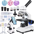 Herwicm Microscope,40X-2000X Microscope with Phone Adapter & Slides Set,Suitable for Students School Lab and Home Education (Monocular Microscope) - color: Black and white