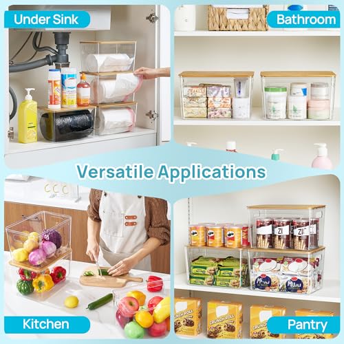 Vtopmart 2 Pack Trash Bag Holder with Bamboo Lid, Garbage Bag Dispenser | Stackable Trash Bag Organizer for 13/30/33 Gallon Bags, Clear Organizer Bins for Under Sink, Laundry Room Organization - size: 2 Pack with Bamboo Lid