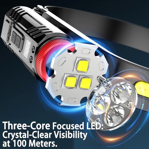 Rechargeable Headlamp with Motion Sensor,LED Headlight, Waterproof Bright Head Lamp for Adults, Camping, Running, Hiking, Fishing, Hard Hat Light - color: Round