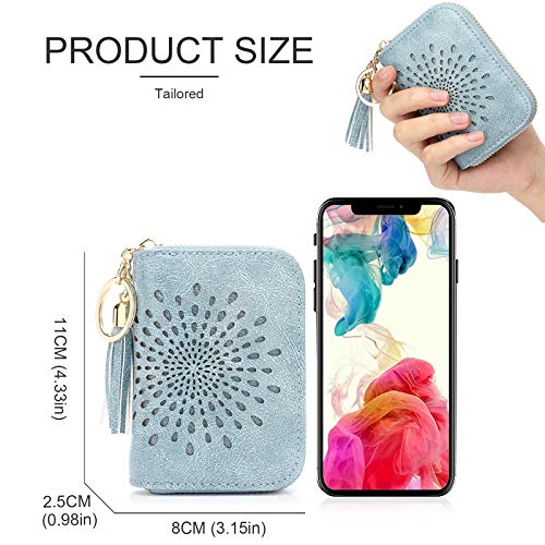 APHISON RFID Credit Card Holder Zipper Card Case Keychain Small Wallet for Women 1927 BLUE - color: 0-3BLUE（single zip）