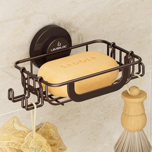 Bar Soap Holder with Hooks, Suction Cup Soap Dish Stainless Steel | Soap Holder Shower Wall Mounted, Soap and Razor Holder for Shower, Rustproof for Bathroom, Sponge Holder Saver, Brown - color: Brown, size: 1 Tire