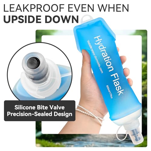 500ml Soft Flask, Shrink As You Drink Collapsible Water Bottles for Running Vest & Hydration Pack, BPA-Free Leak-Proof TPU Folding Bottle for Hiking Cycling Climbing Jogging-Blue - color: 1PCS Blue