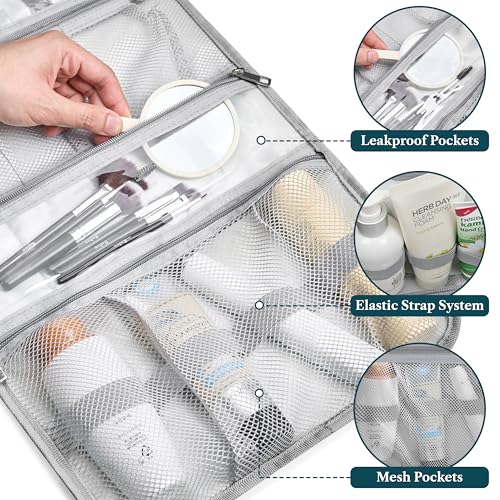 PAVILIA Hanging Toiletry Bag for Women Men Foldable Travel Organizer, Grey - color: Heather Grey