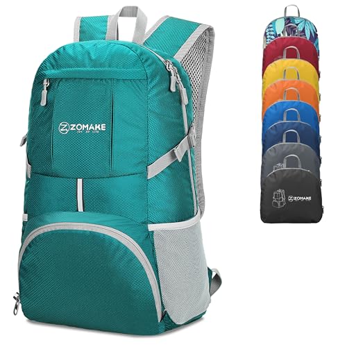 ZOMAKE Lightweight Packable Backpack 35L, Water Resistant Foldable Day Pack | Collapsible Hiking Backpacks, Compact Folding Daypack for Travel Camping, Everyday Carry, Multi-Pocket Layout(Lake Green) - color: Lake Green
