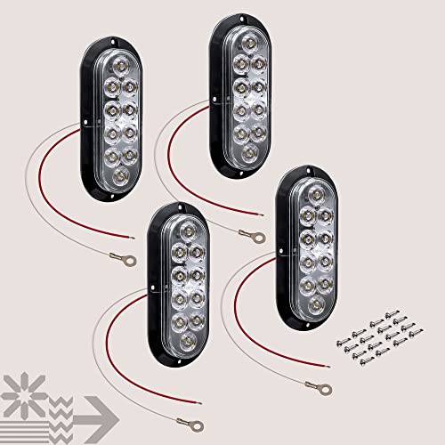 TRUE MODS 4pc 6" Clear White Oval LED Reverse Trailer Tail Light for Truck | DOT FMVSS 108, Surface Mount, IP67 Submersible, Park & Turn Signal, LED Trailer Tail Brake Lights, Stop Turn Tail Park Brake - color: White, size: 4 Pack