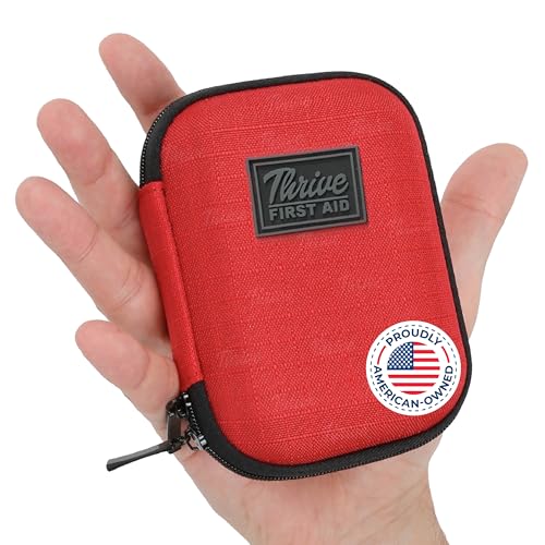 Thrive Mini First Aid Kit - Compact Travel Essentials Pack - Waterproof Camping Essentials Set - Portable Car First Aid Kit & Hiking Supplies Pouch - 66-Piece Set, Red Shell Case | Waterproof Camping Essentials Set, Portable Car First Aid Kit And Hiking S
