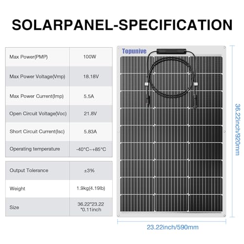 100W 12V Flexible Solar Panel 9BB Monocrystalline Cell 12 Volt Semi-Flexible for Marine RV Trailer Boat Cabin Van Car Uneven Surfaces 12V Battery Charge - size: 100W