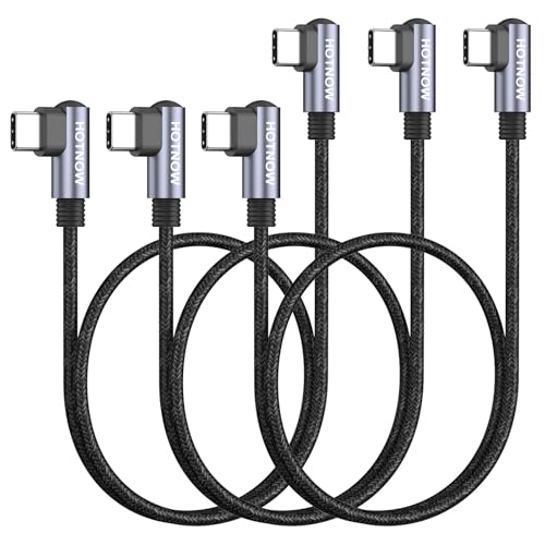 USB C to USB C Cable 1.5FT 3 Pack, Right Angle 90 Degree Type C to C PD 65W Fast Charging Cords, Compatible with iPhone 17/16/15, Galaxy S25 S24 S23 S22 and USB Type C Devices - color: Black, size: 1.5FT