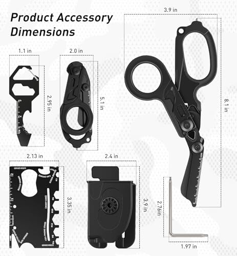 6-in-1 Trauma Shears Foldable Kit, Heavy Duty Emergency Tools with Glass Breaker Seatbelt Cutter and Holster, Multipurpose Scissors for Car Safety, EDC, Medical, First Aid - Electroplated Black