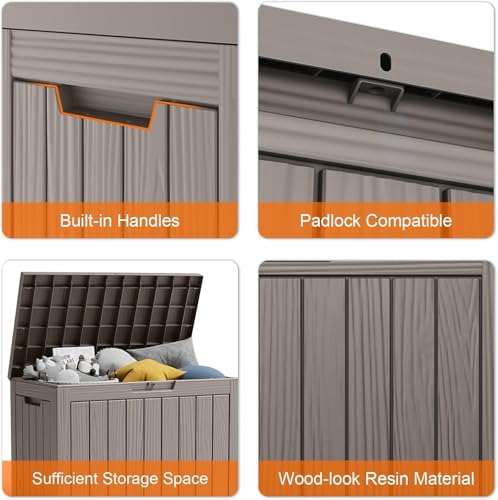 PatioZen 45 Gallon Resin Deck Box, Outdoor Lockable Storage Box with Divider for Patio Cushions Storage Furniture, Pool Supplies, Garden Tools, Weatherproof and UV Resistant Grey - color: Grey, size: 45 Gallon