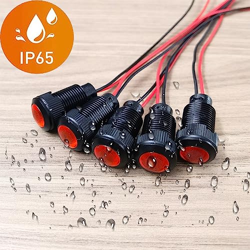 Gebildet 5pcs LED Plastic Indicator Pilot Light AC/DC 12-24V Mounting Hole Size 12mm(Red) - color: red/AC/DC 12-24V/black shell