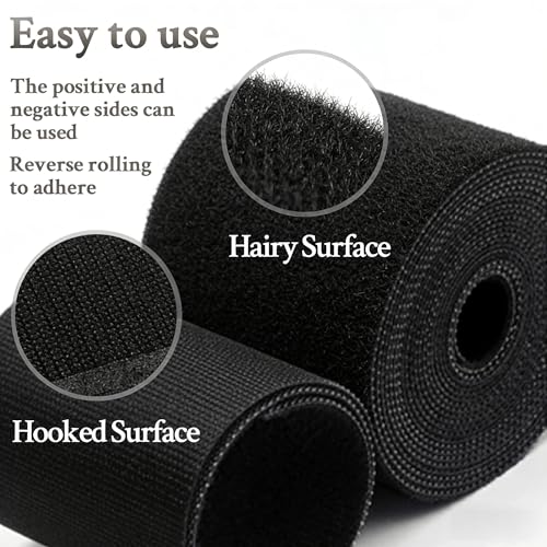 IFNOW Hook and Loop Cable Ties Electrical 32FT Reusable Fastening Tape Double-Sided Cable Ties Hook-and-Loop Management Tape Strength 2''/Width (Black) - color: Black