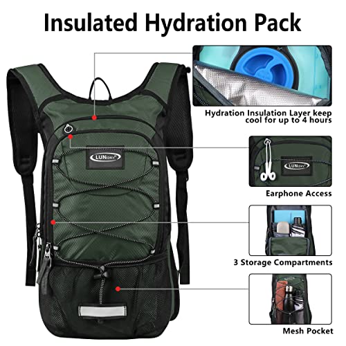 Hydration Backpack with 3L Water Bladder, Small Hydration Pack Backpack for Men Women, Lightweight Water Backpack with Cooler Layer for Running, Biking, Hiking - color: Olive