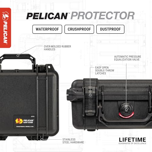 Pelican 1200 Case With Foam (Orange) | Watertight copolymer shell with foam insert and purge valve for impact, vibration and shock - color: Orange