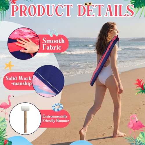 Cinnvoice 20ft Flamingo Beach Windscreen Set Long Privacy Screen with 6 Hardwood Poles Rubber Mallet and Carry Bag Portable Beach Fence Wind Blocker for Summer Outdoor Sand Wind Protection - size: 20ft, style: Flamingo