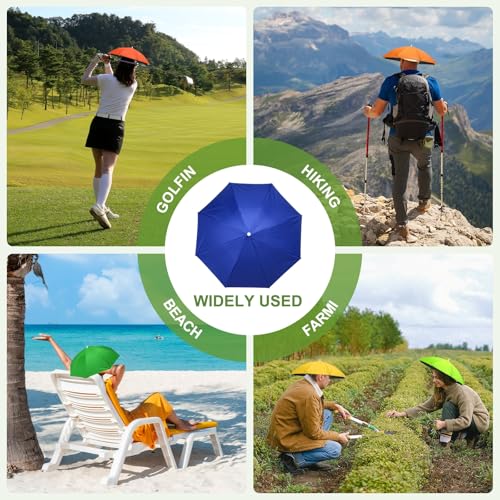 Umbrella Hat, Fishing Hat Hands Free Waterproof Adjustable Sun | Rain Cap Elastic Band Fit Camping - color: Green/Sapphire Blue