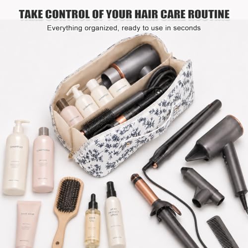 Waterproof Hair Tools Travel Bag with Heat-resistant Mat for Dyson Airwrap | PU Leather Organizer Compatible with Shark Flexstyle, Wide-open Hair Tool Bag, Fits Most Straighteners/Curlers/Dryer - color: Black