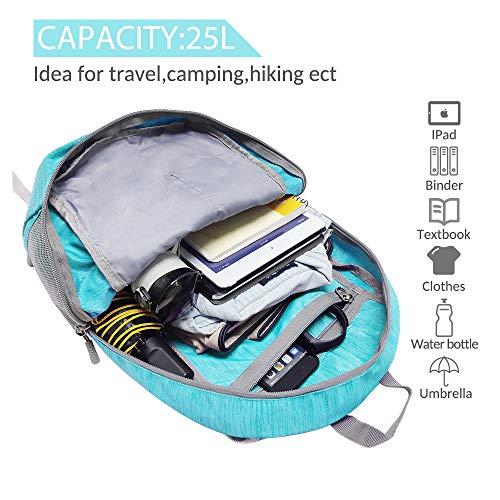ZOMAKE 25L Ultra Lightweight Packable Backpack, Foldable Hiking Backpacks - color: Aqua Blue, size: 25L