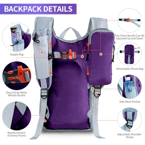 Small Hiking Backpack Packable Lightweight for Women Men - color: Deep Purple, size: 10L