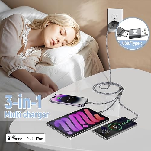 Multi Charging Cable 4FT 3Pack 3 in 1 Apple MFi Certified Braided Cord | Fast Charger Cord with Lightning USB-C Micro,Nylon Braided Universal Phone Charger for iPhone17-5 iPad Android Devices Travel - color: Black/Grey-4ft-3Pack
