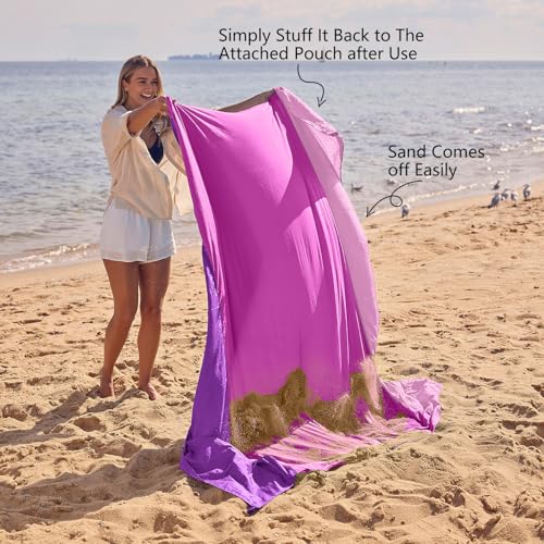 WEKAPO Beach Blanket Sandproof Waterproof, Extra Large Beach Mat, Oversized & Compact Sand Free, Quick Drying Beach Essentials for Vacation, Cruise, Picnic & Camping with Stakes - color: Berrypurple, size: 7x7 FT (1～3 person)