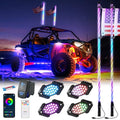 2PCS 4FT Whip Light and 4PCS Rock Light Combo Kit with Spring Base, Switch, App Control, Universal for UTV/ATV/RZR/SxS/Can-am - size: 4FT 2Pcs +4Pcs Rock Lights