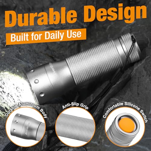 EverBrite Mini Flashlight, Zoomable 350LM LED Flashlight, Grey | Small, 3 Light Modes, Zoomable Beam, 3 AAA Batteries Included, Wrist Strap, Home, Camping & Emergency Use, Holiday Gifts - color: Gray, size: Small