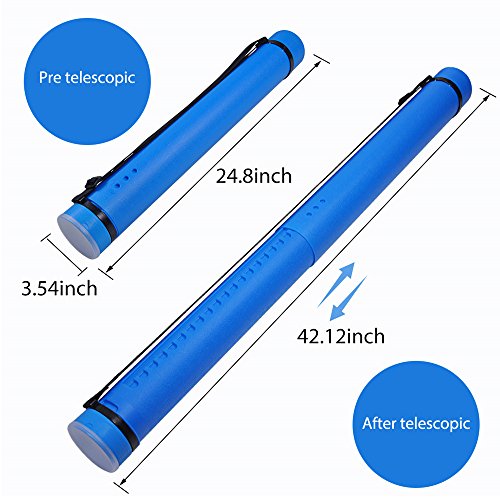 DEWEL Document Tube,Plastic Expanding Poster/Art/Document Storage Tube 24.5 to 40 inches Adjustable with Carrying Strap Waterproof and Light-Resistance Telescoping Carrying Case (Blue-Large Size) - color: Blue (Round), size: Large