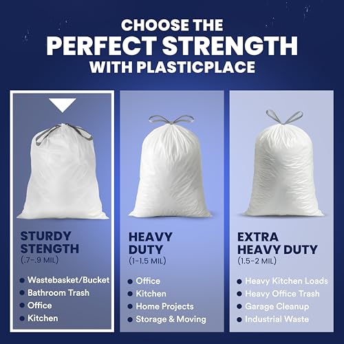 Plasticplace 4 Gallon White Drawstring Trash Bags, 200 Count (Pack of 1) – 0.7 Mil Leak-Proof Garbage Liners for Small Trash Can, Bathroom, Kitchen, Office, and Car Use - size: 200 Count (Pack of 1)