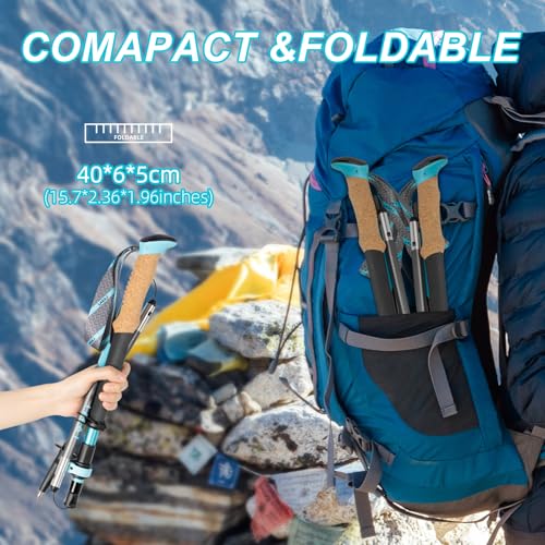 Trekking Poles, Collapsible Hiking Poles,Lightweight and Compact Walking Sticks with Adjustable Height for Men and Women - color: Skyblue
