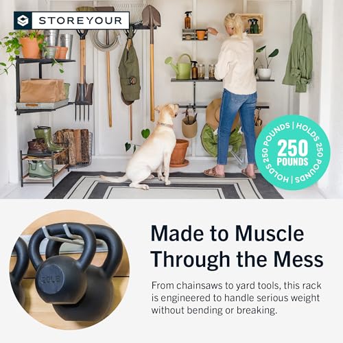 StoreYourBoard Garage Tool Organizer, 36 in, Holds 250 lb | Garden Tool Rack Wall Mount, Garden Tool Organizer, Shovel Wall Mount, Rubber Coated Hooks - color: BLACK, size: 36" Heavy Duty Steel Rack | 4 Hooks | Holds 250lbs