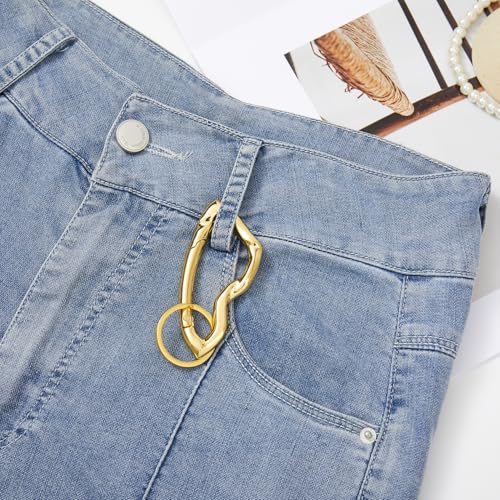 Cute Y2K Carabiner Keychain Clips Irregular Cool Multi-Use Large Heavy Duty Carabiner Hook Key Ring Outdoor Accessories Buckle - color: Gold Tone