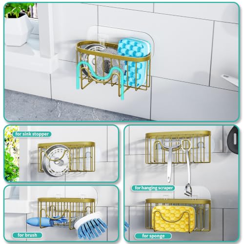 HapiRm Sponge Holder for Kitchen Sink - Unique M-Shaped Sink Caddy - color: Dark Gold, size: with M-shaped Holder