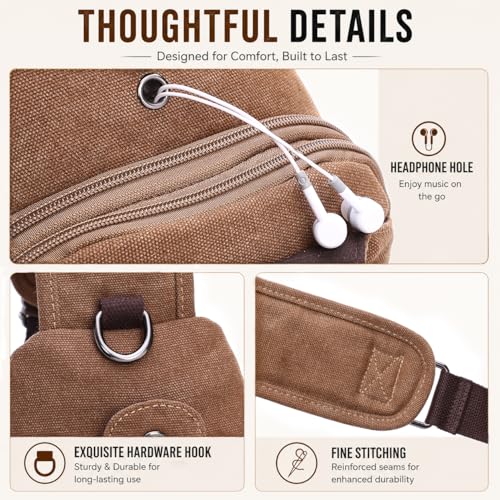 Canvas Sling Bag for Men Crossbody Chest Bag Casual Daypack Rucksack Small Crossbody Backpack with Adjustable Strap - color: Black